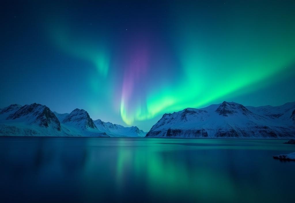Nordlys aurora borealis over norske fjell og landskap